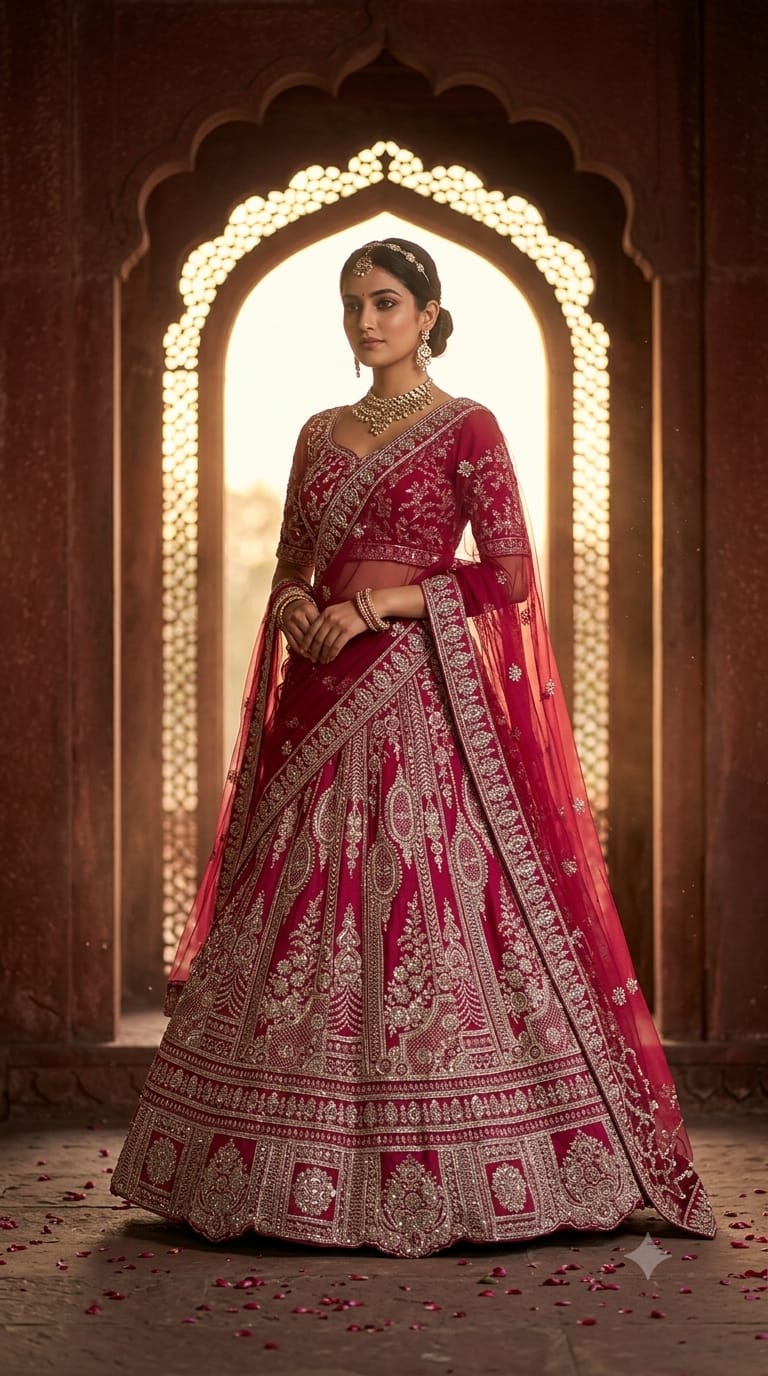 Deep Wine Heavily Embroidered Unstitched Bridal Lehenga Choli Set