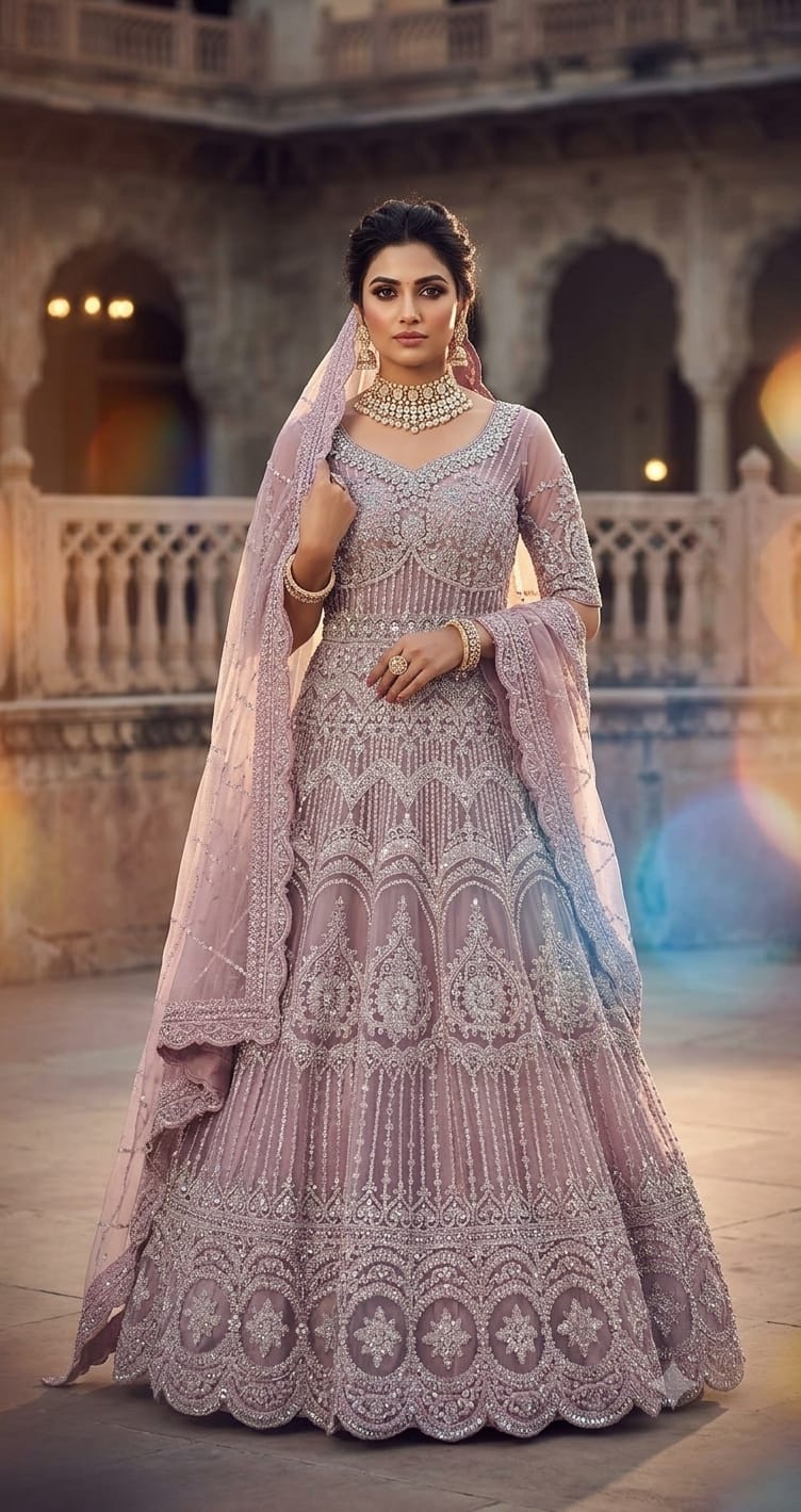 Lavender Mist Shimmering Sequin Anarkali Gown Set