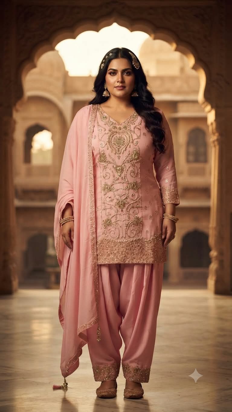 Blush Pink Hand Embroidered Patiala Salwar Suit Set
