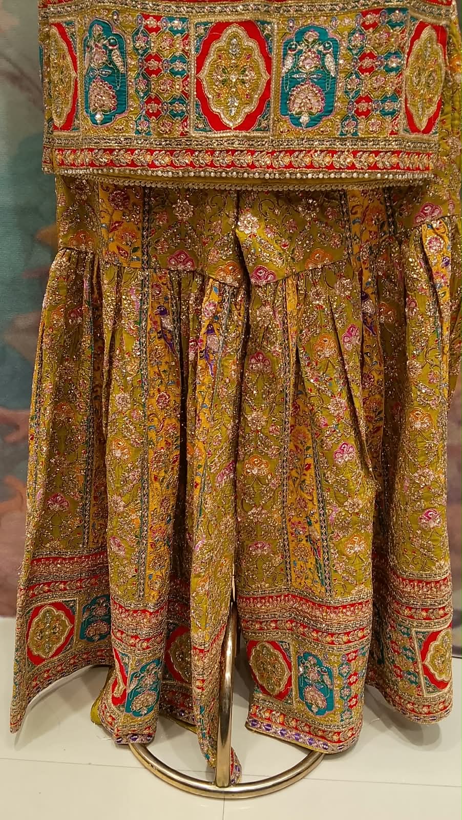 Ochre & Olive Heritage Mughal Embroidered-Gharara Set.