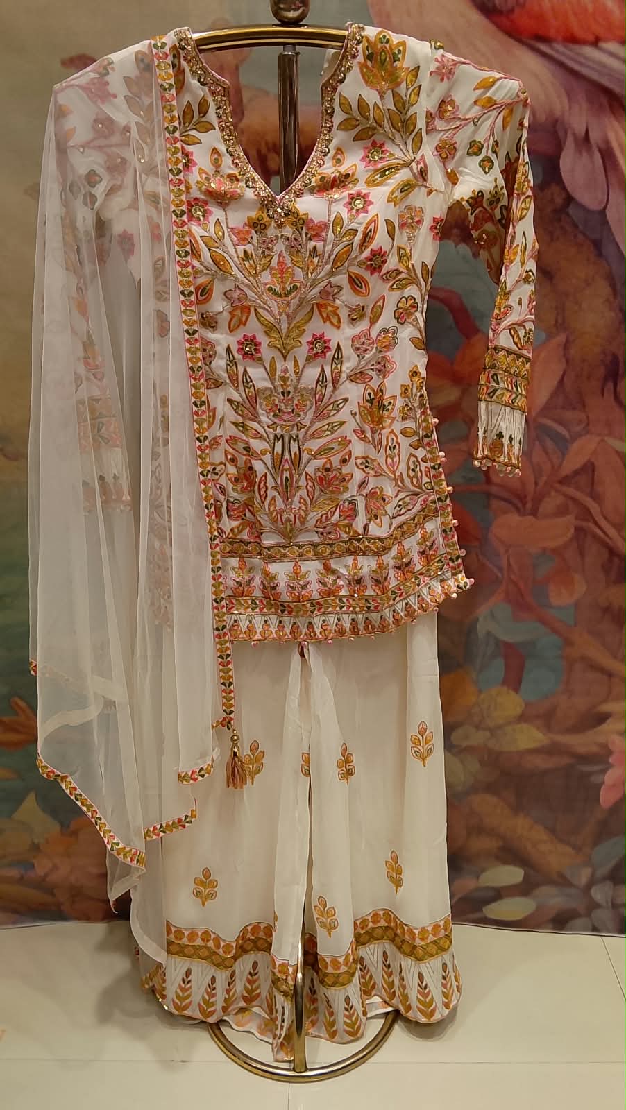 Ivory & Kashmiri Floral Embroidered Palazzo Set.
