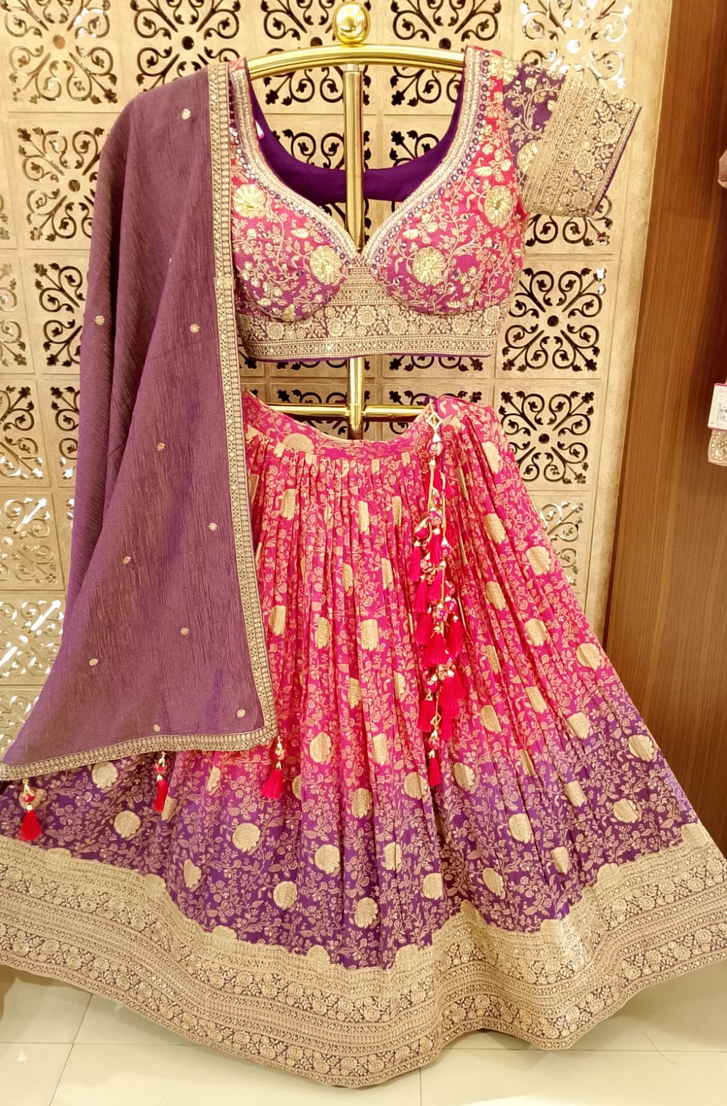 regal pink and purple ombre lehenga choli luxurious Geogertte fabrics.