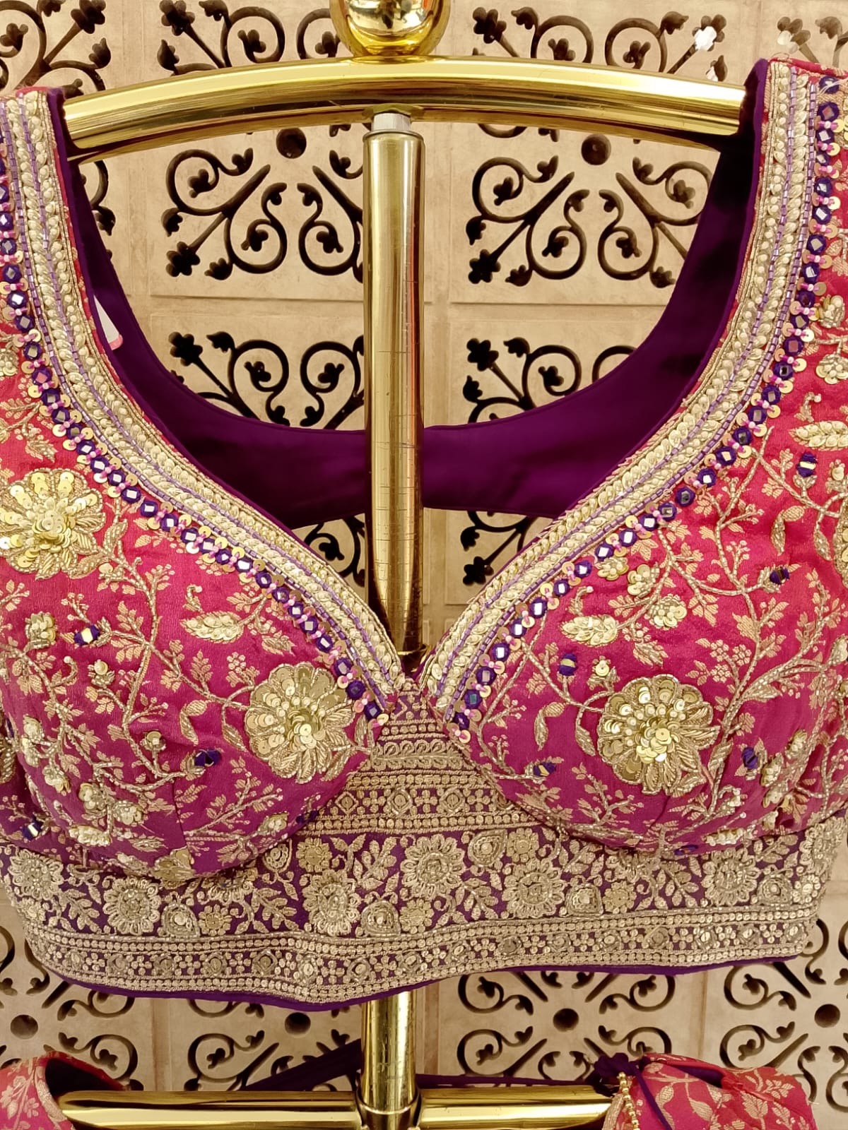 regal pink and purple ombre lehenga choli luxurious Geogertte fabrics.