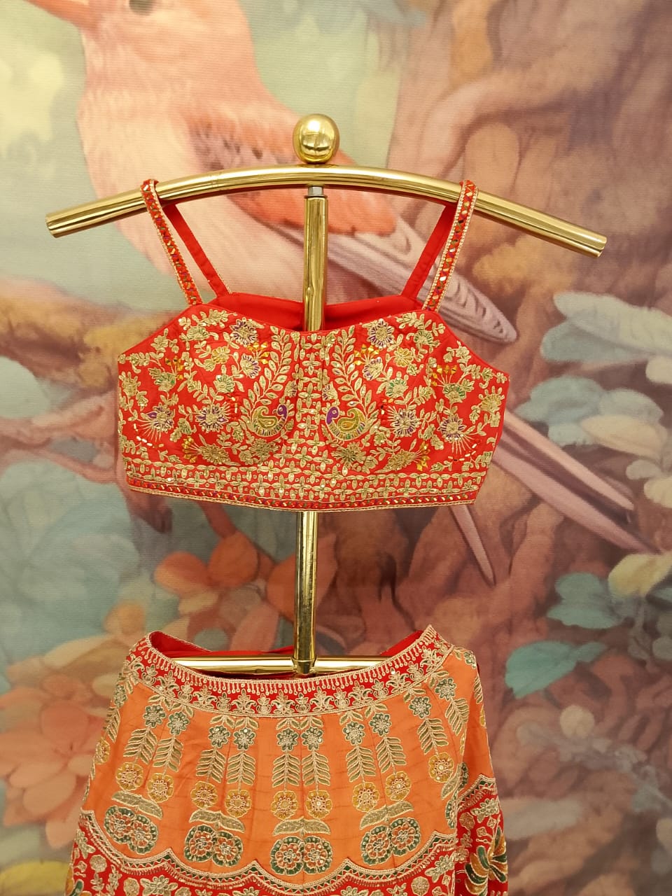 Rust orange and red lehenga choli With luxurious Satin Silk fabrics.