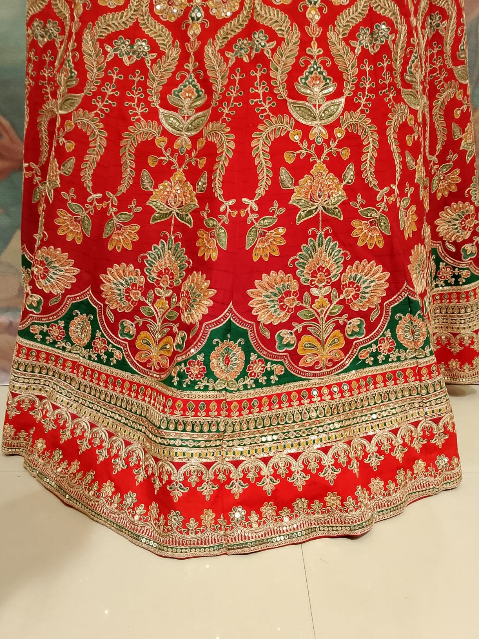 Rust orange and red lehenga choli With luxurious Satin Silk fabrics.