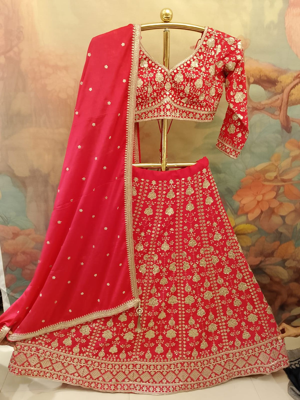 exquisite red Georgette lehenga choli wedding functions, sangeet, and high-end festive celebrations.
