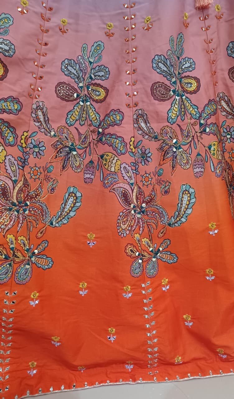 enchanting pastel ombre lehenga choli ensemble Silk  intricate floral embroidery.