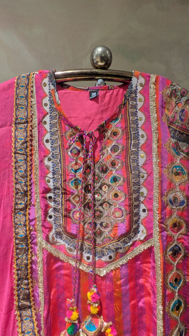 vibrant magenta-pink, Satin Silk three-piece traditional ethnic suit set straight-cut kurta solid dupatta With Potli Purse.