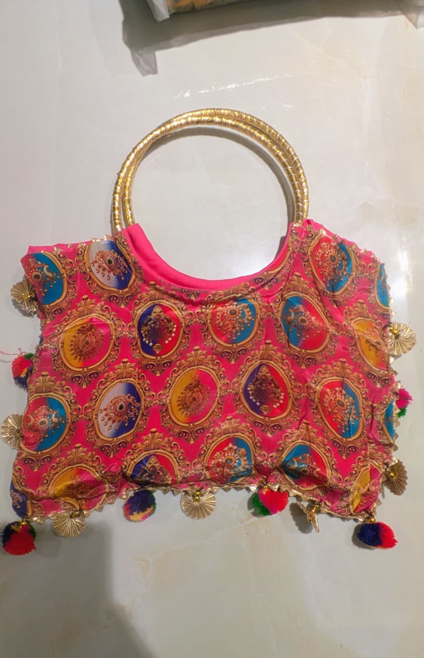vibrant magenta-pink, Satin Silk three-piece traditional ethnic suit set straight-cut kurta solid dupatta With Potli Purse.