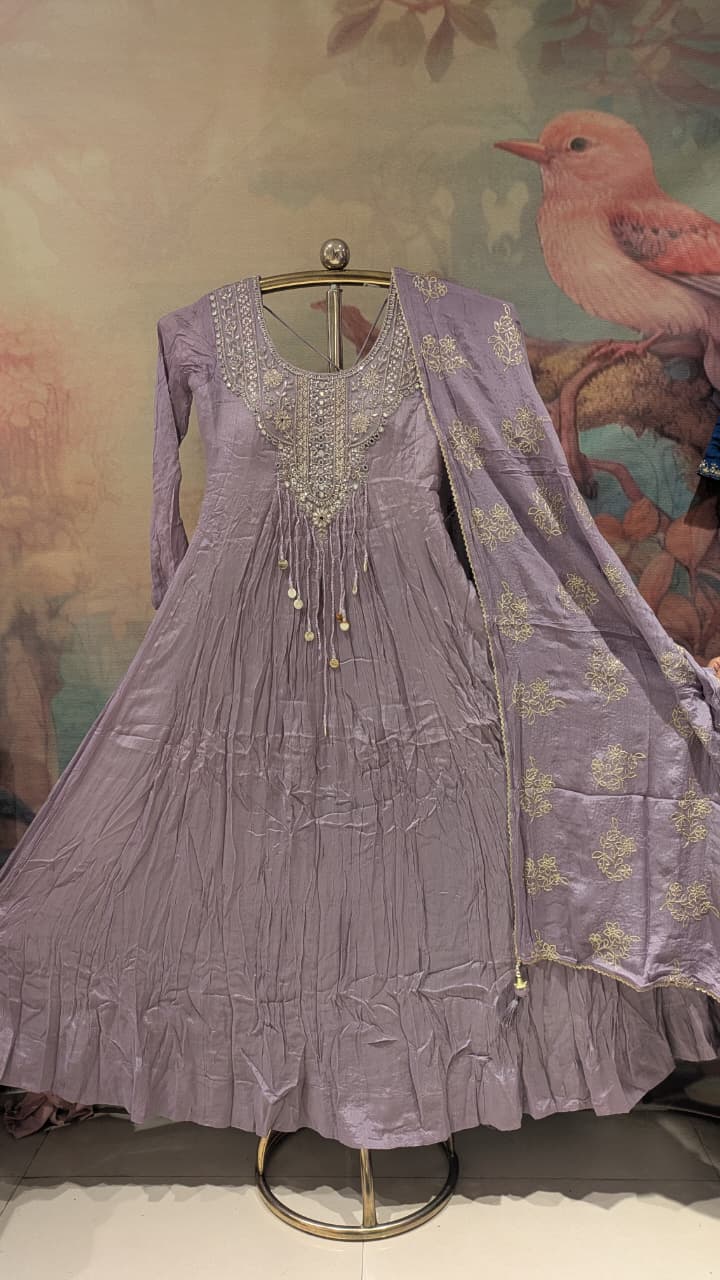 Mauve Lavender Flared Anarkali Suit Set.