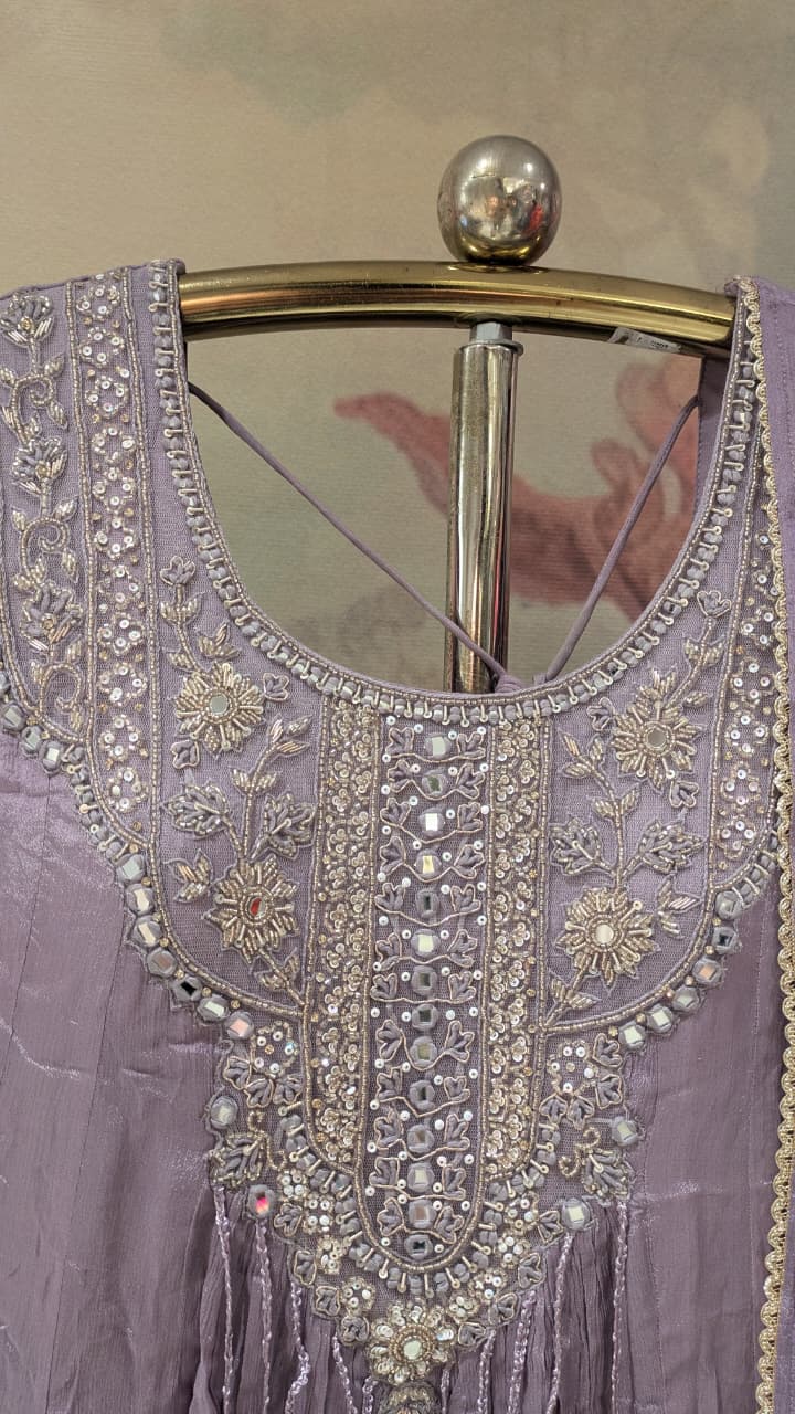 Mauve Lavender Flared Anarkali Suit Set.