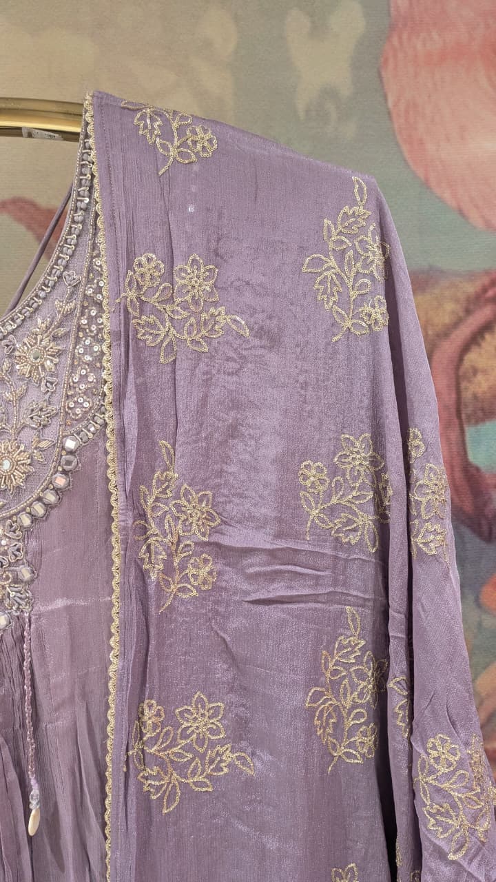 Mauve Lavender Flared Anarkali Suit Set.