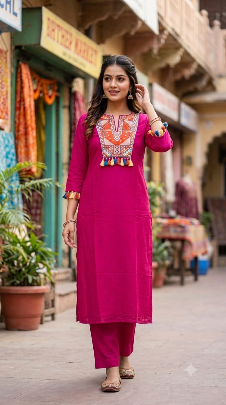 Magenta Pink Festive Kurta Set Festive celebrations, ethnic parties, cultural events, and pre-wedding functions