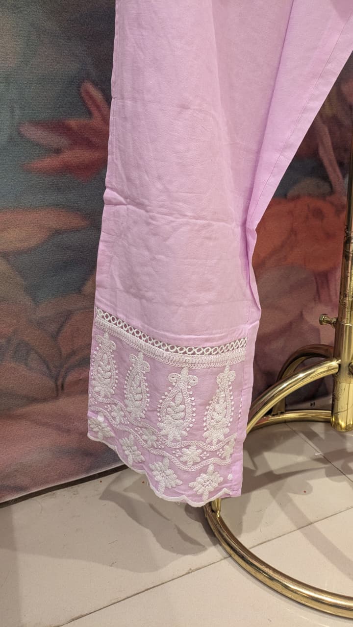 Light Pink Chikankari A-Line Short Kurta Set Lucknowi Chikankari embroidery.