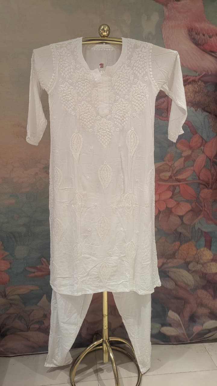 White Chikankari Mul Cotton Kurta Set, Casual wear, festive wear, daytime events, and office wear
