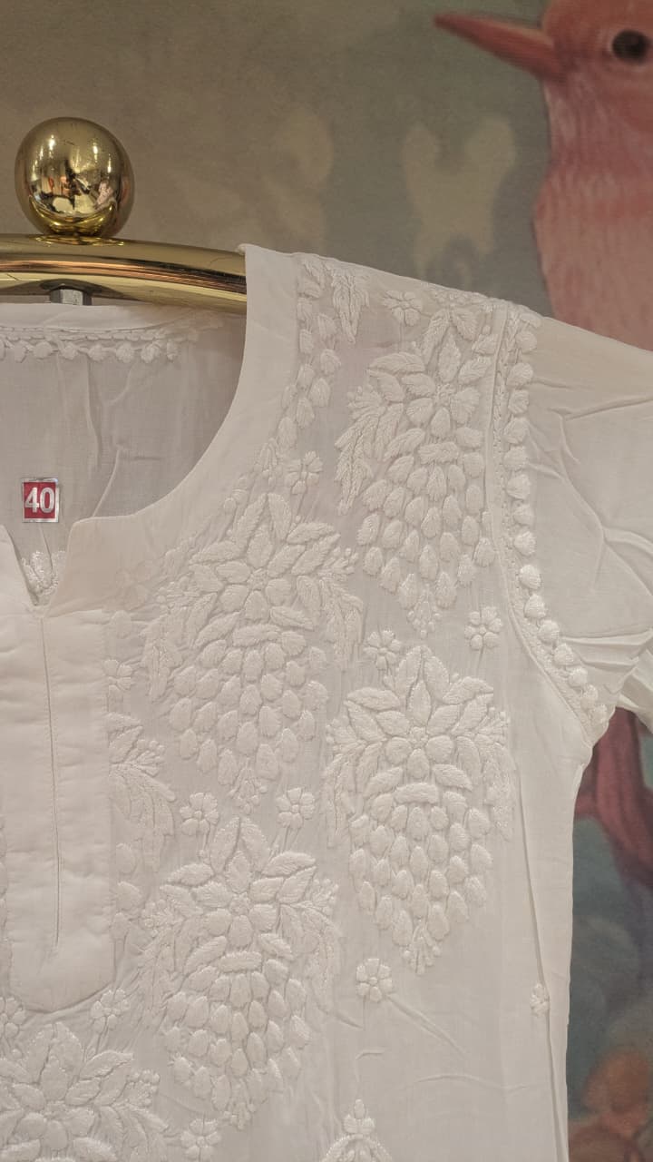 White Chikankari Mul Cotton Kurta Set, Casual wear, festive wear, daytime events, and office wear