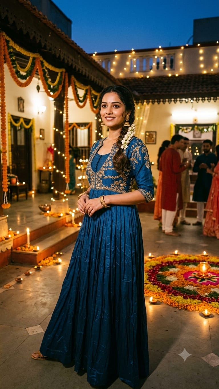 Royal Blue Zardozi Embroidered Georgette Gown.