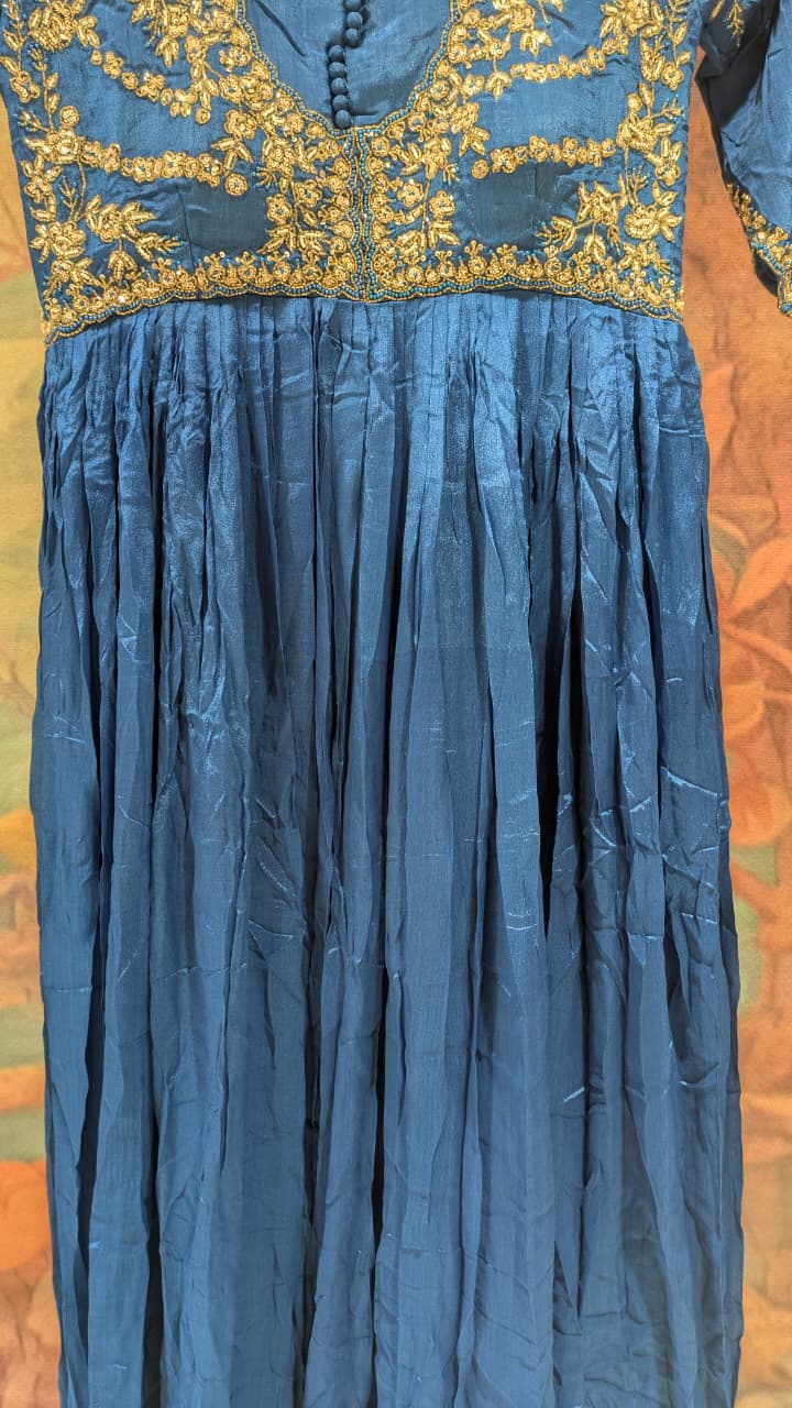 Royal Blue Zardozi Embroidered Georgette Gown.