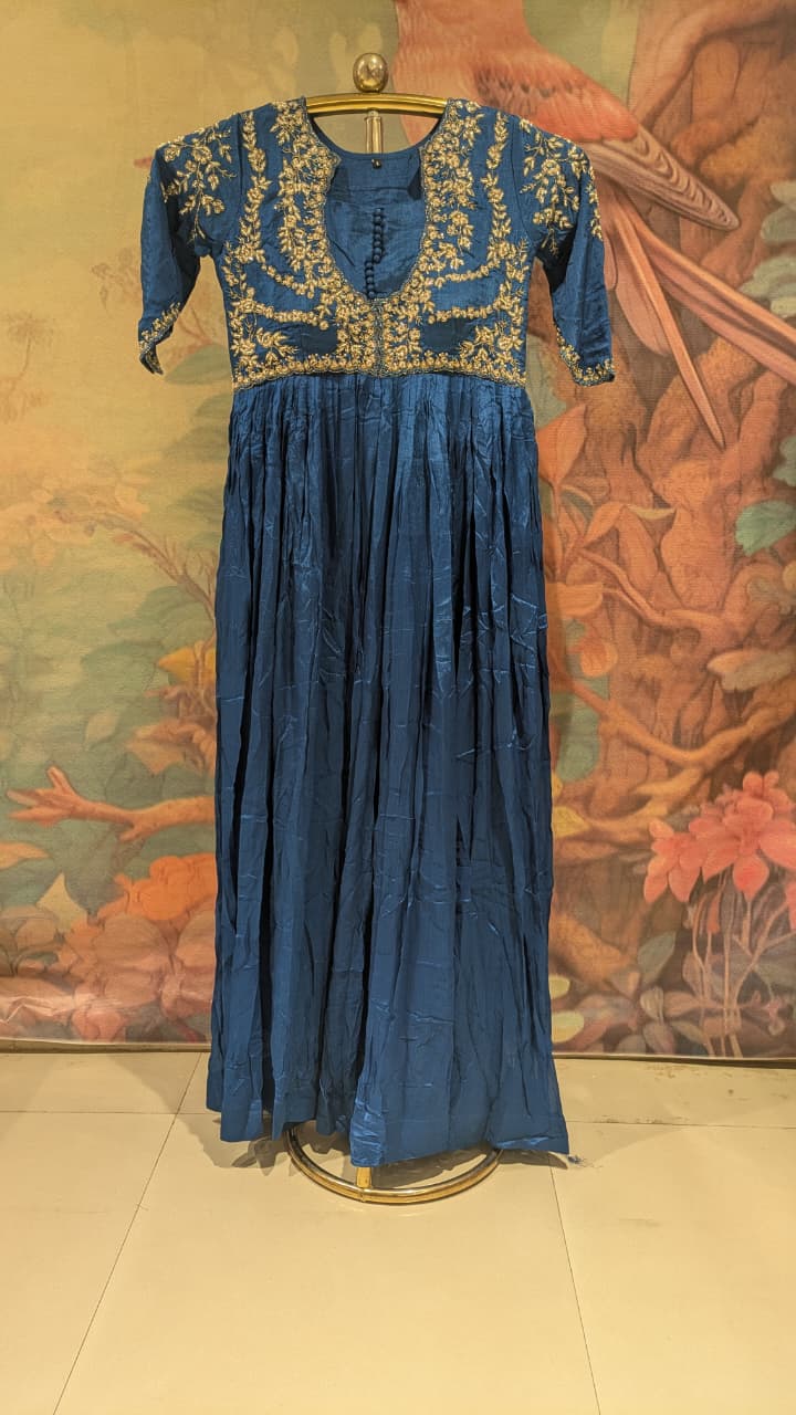 Royal Blue Zardozi Embroidered Georgette Gown.