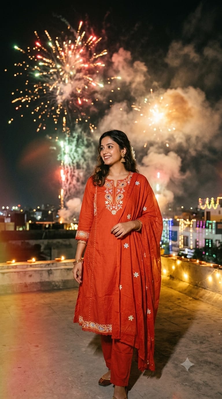 Elegance Rust Hand-Embroidered A-Line Kurti Pant Suit Set three-piece.