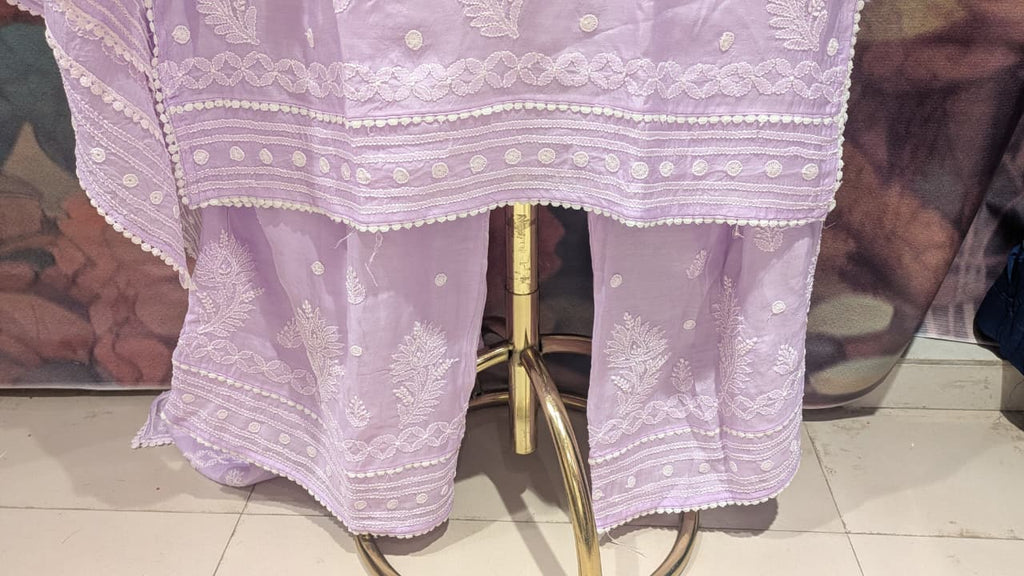 Lavender Lilac Chikankari Kurta & Pant Set Lucknowi Chikankari embroidery.