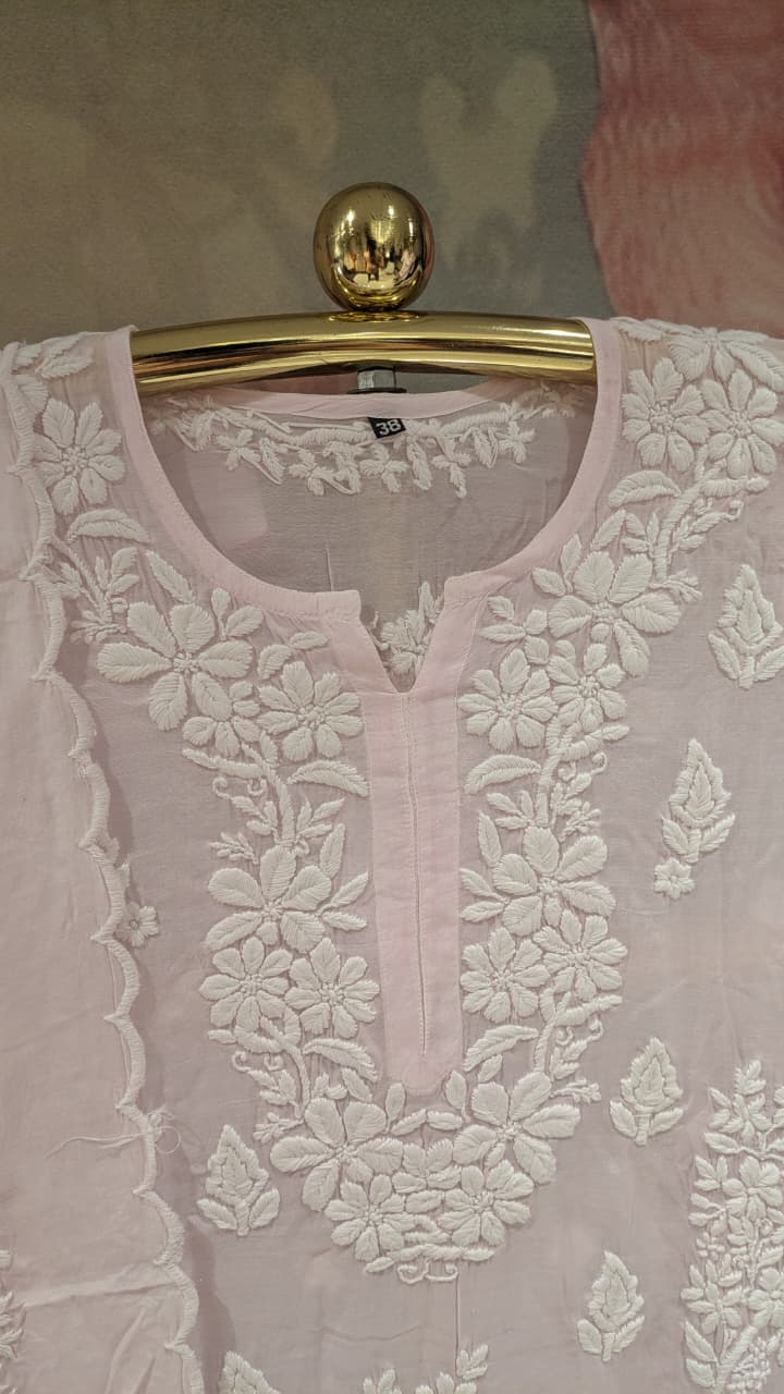 Baby Pink Chikankari Kurta & Pant Set Lucknowi Chikankari embroidery.