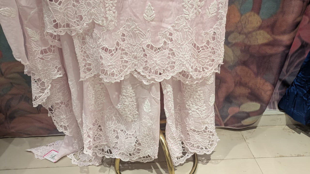 Baby Pink Chikankari Kurta & Pant Set Lucknowi Chikankari embroidery.