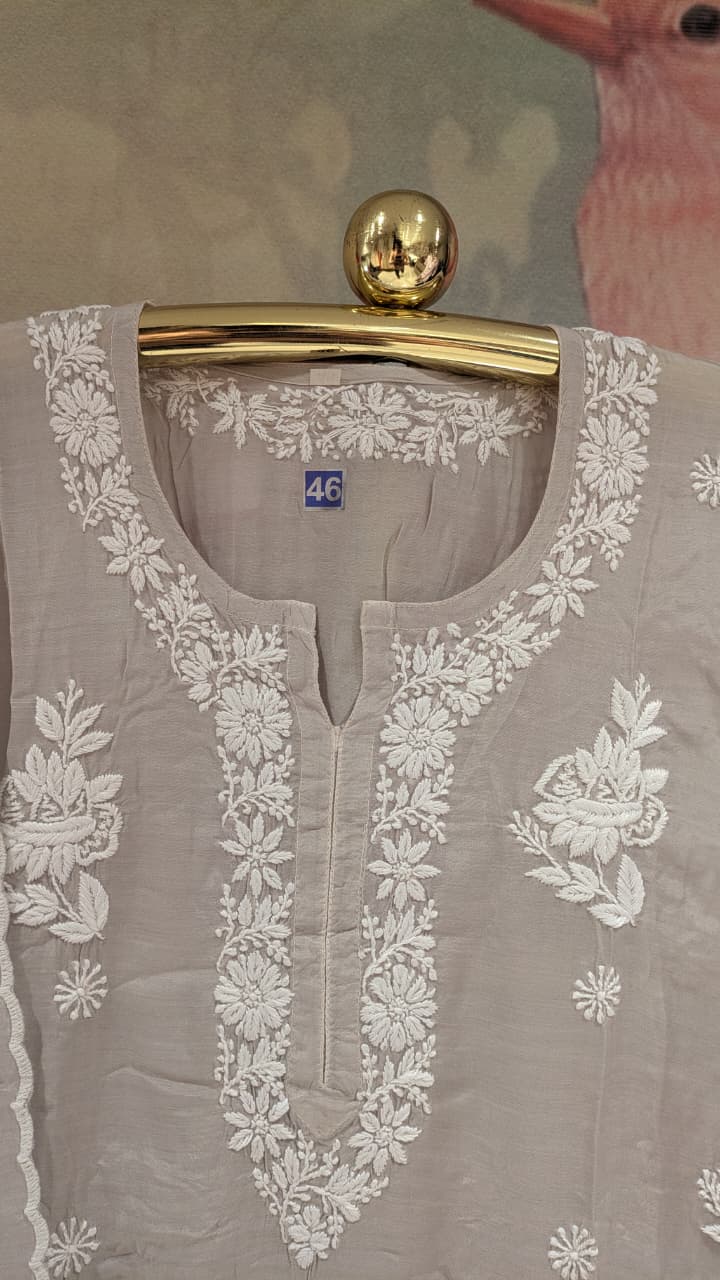 Grey Chikankari Kurta & Pant Set Plus Size Lucknowi Chikankari embroidery.