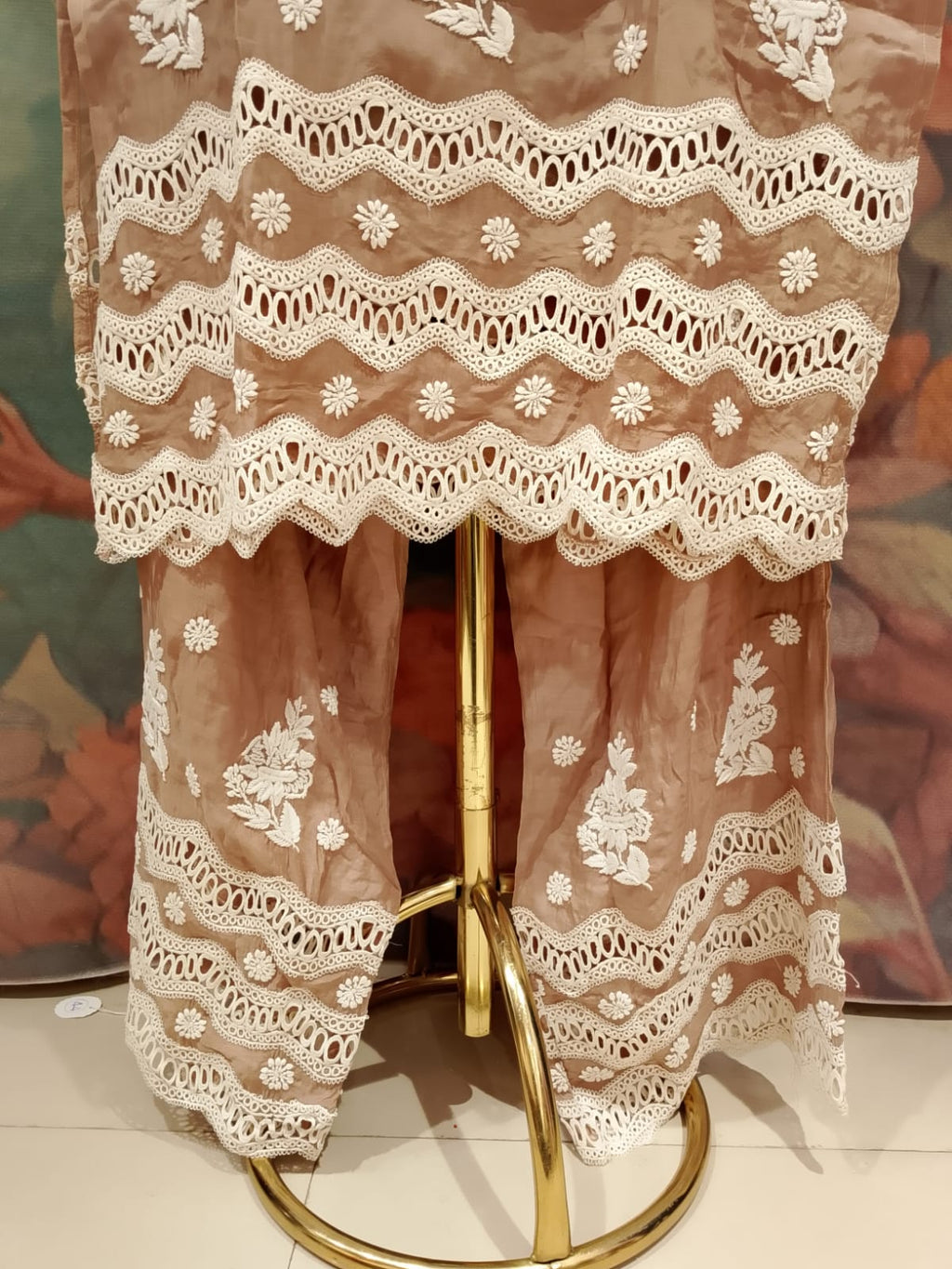 Taupe Brown Lucknowi-Style 2-Piece Kurta & Pant Set.