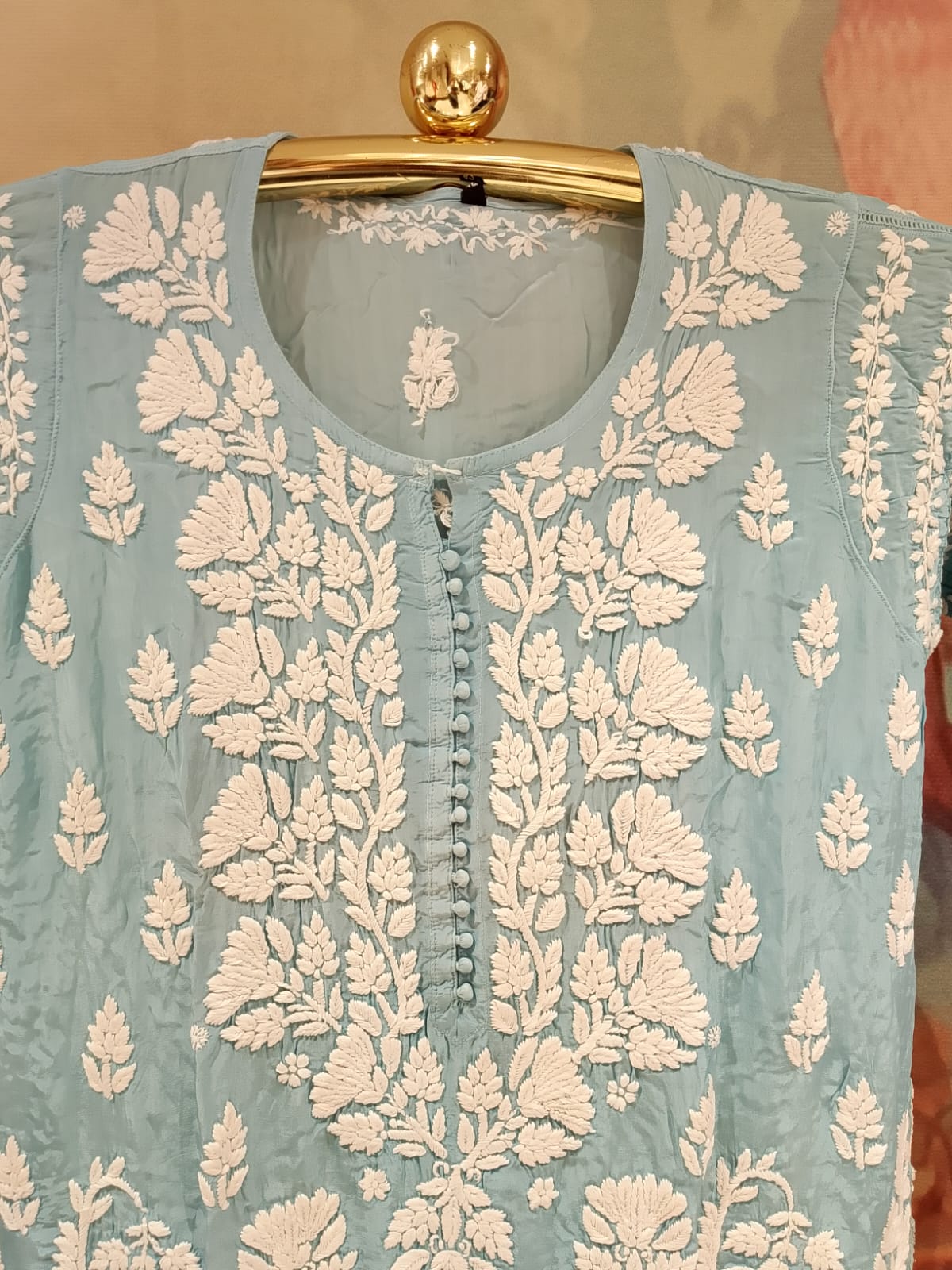 Elegant Ice Blue Lucknowi Chikankari Kurta & Palazzo Set with Dupatta.