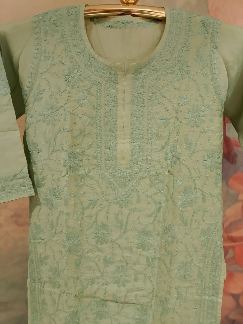 Sage Green Chikankari Kurta & Pant Set
