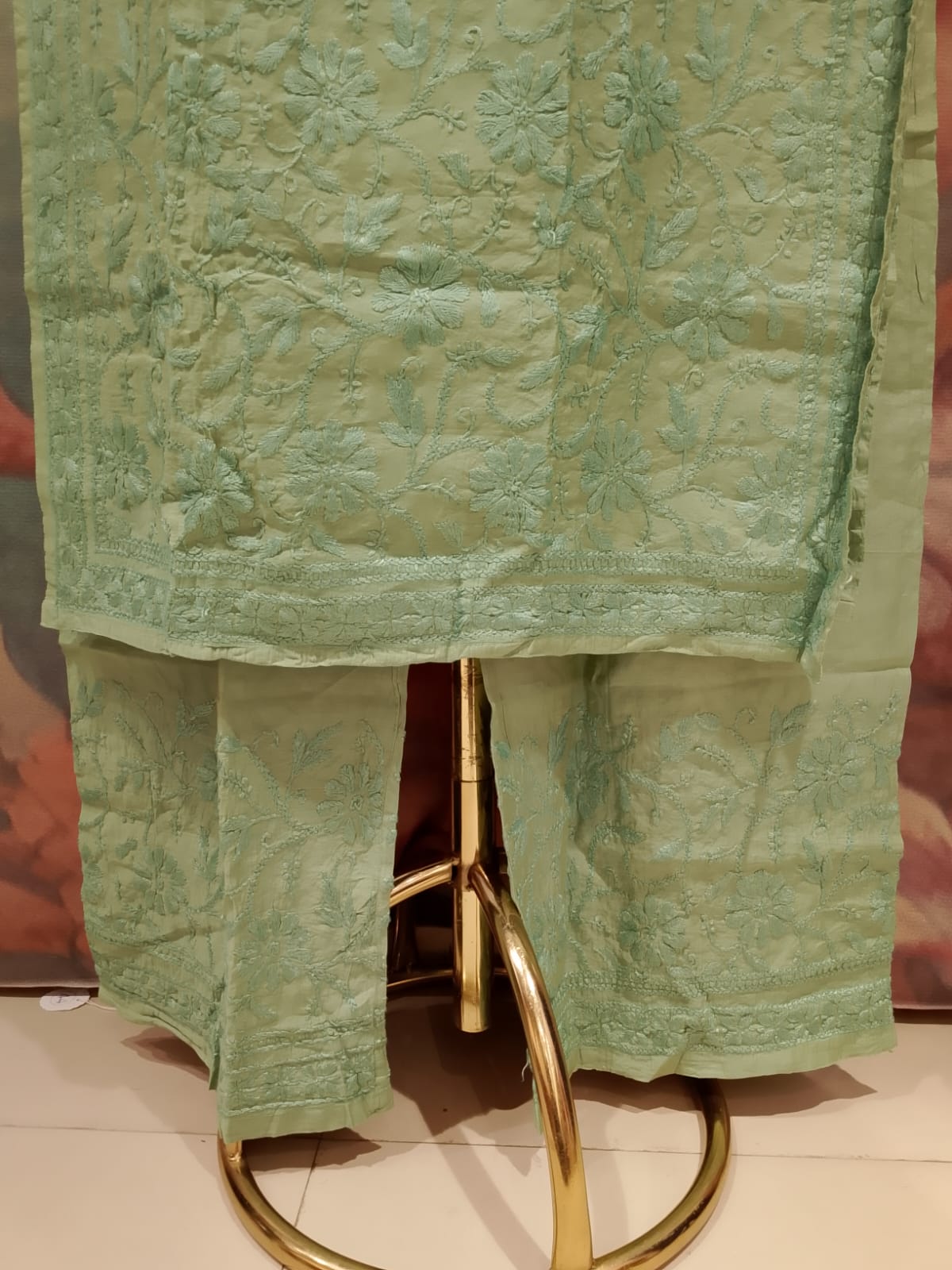 Sage Green Chikankari Kurta & Pant Set