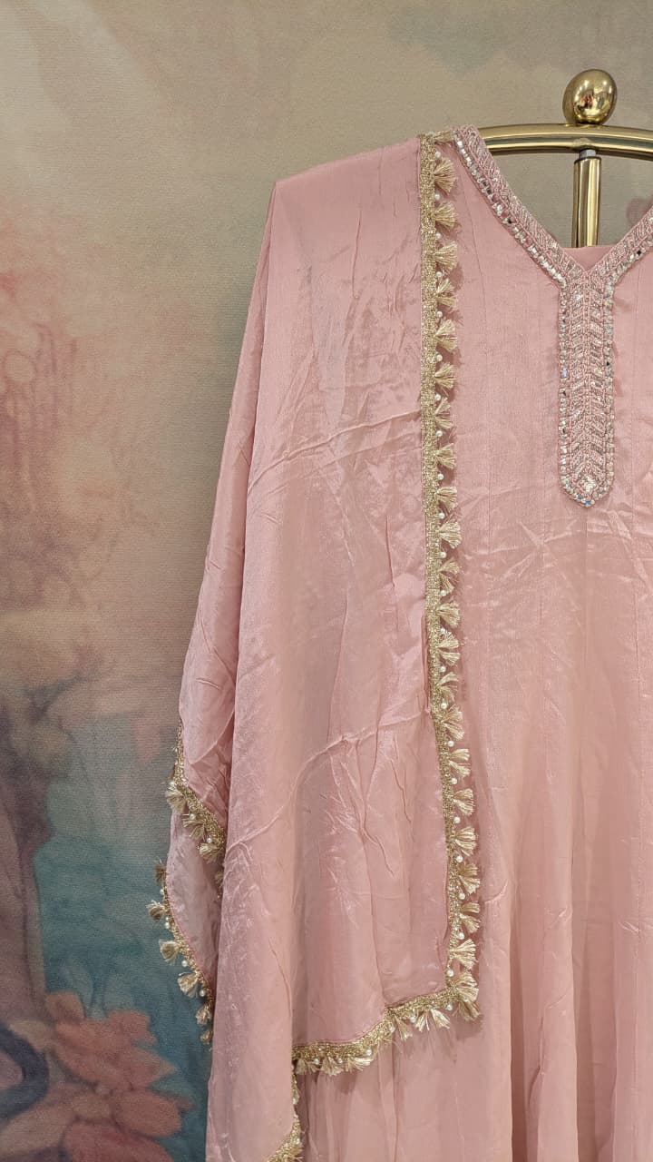 Blush Pink Embroidered Georgette Anarkali Set.