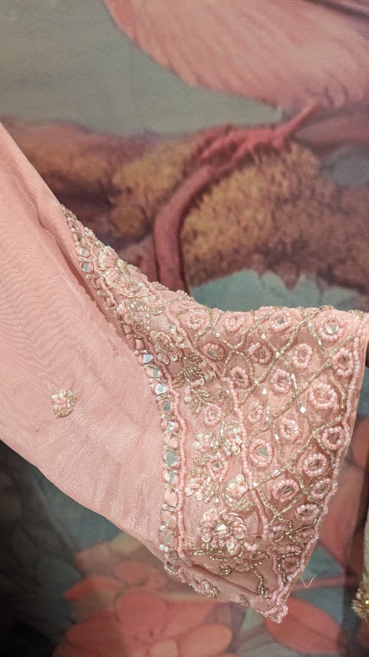 Blush Pink Embroidered Georgette Anarkali Set.