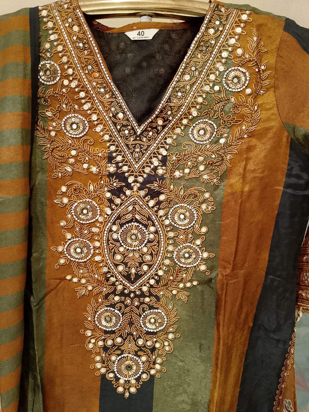 Olive Green, Heritage Ajrakh-Print Kurta Pant Set.