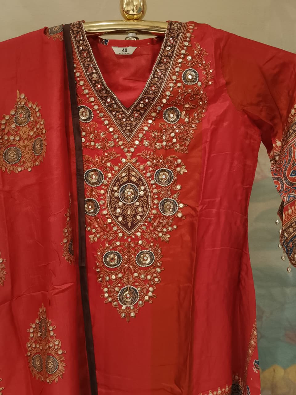 Royal Crimson Ajrakh-Print Kurta Pant Set.