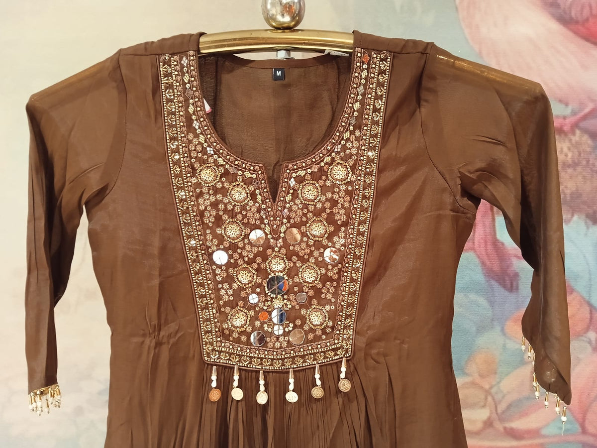 Imperial Chocolate Mul Chanderi Anarkali Set.