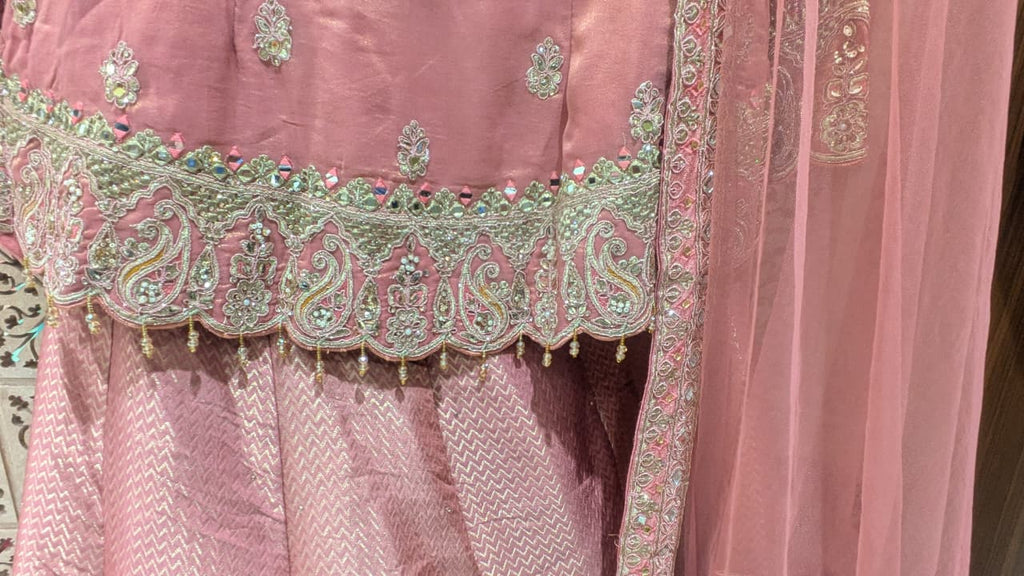 Blushing Pink Festive Simmer Silk Short Kurti and Embellished Lehenga Ensemble