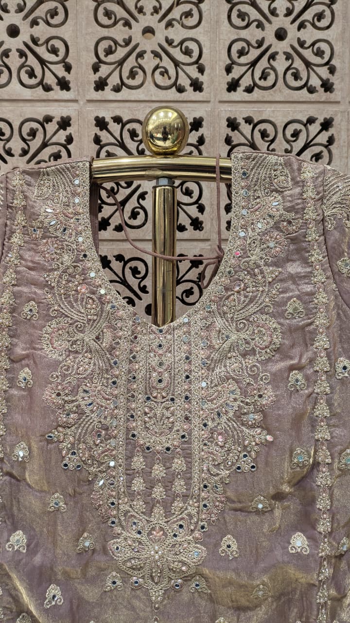 Elegant Mauve Embroidered Organza Kurti & Lehenga Set with Dupatta.