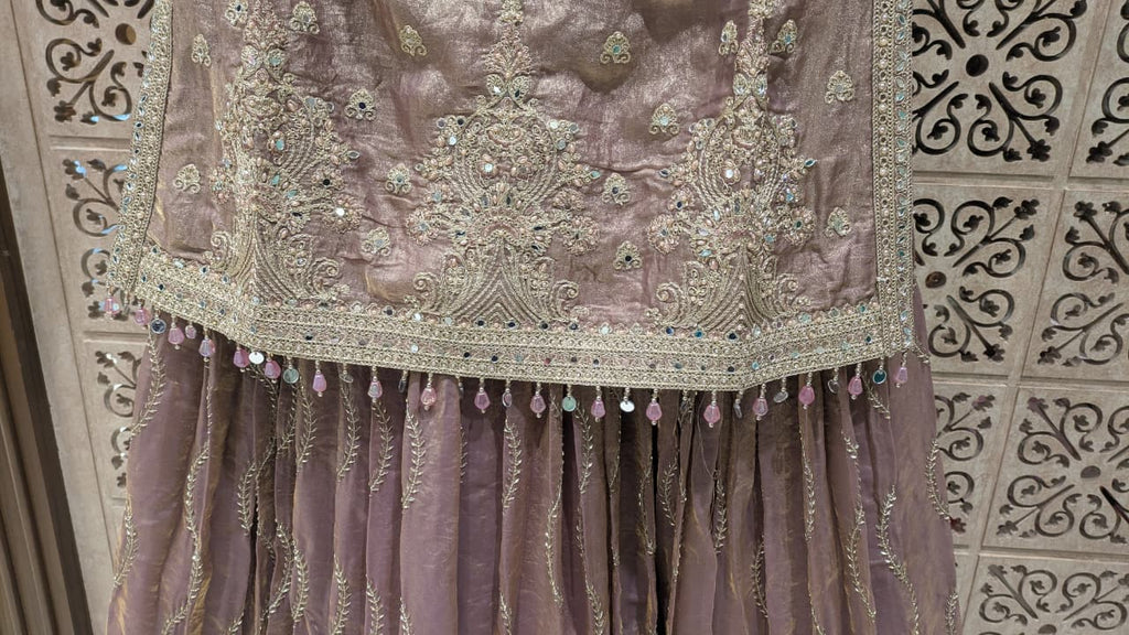 Elegant Mauve Embroidered Organza Kurti & Lehenga Set with Dupatta.