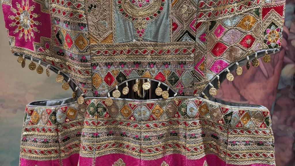 Festive Patchwork Silk Jumpsuit-Style Fusion Set with Waist Cut-Outs.
