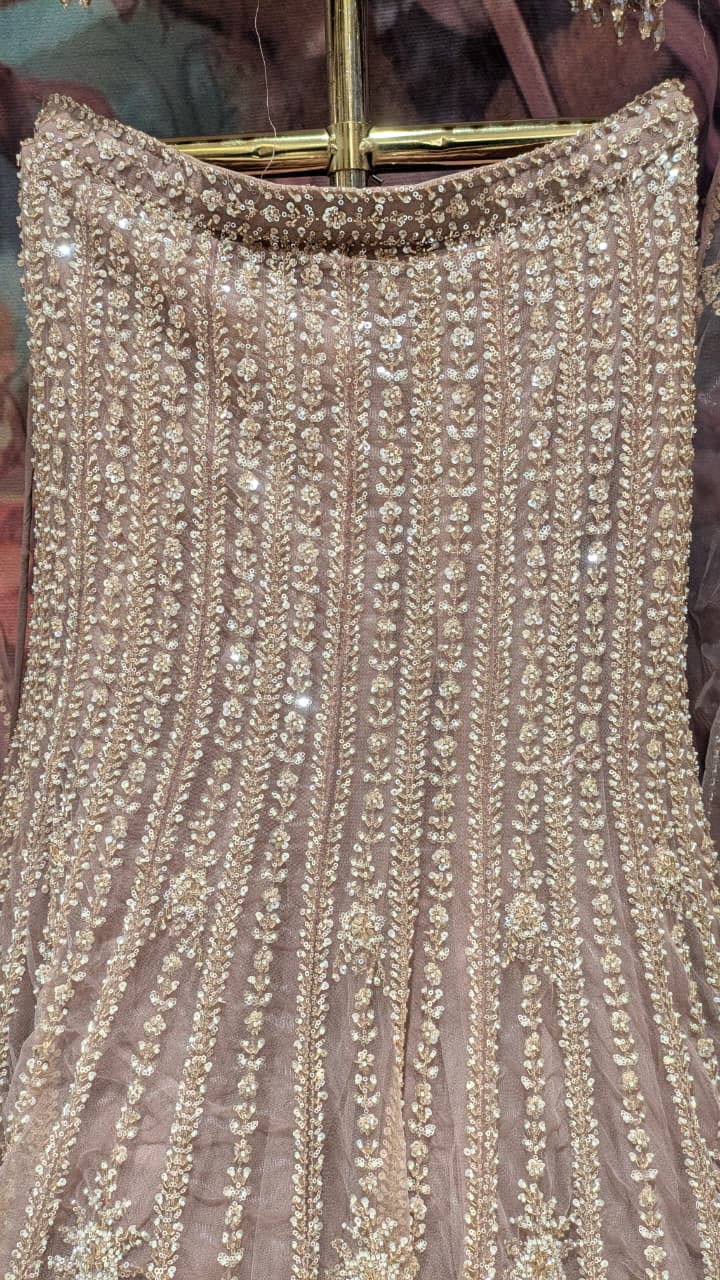Celestial Champagne-Gray Fish-Cut Lehenga Choli Set.