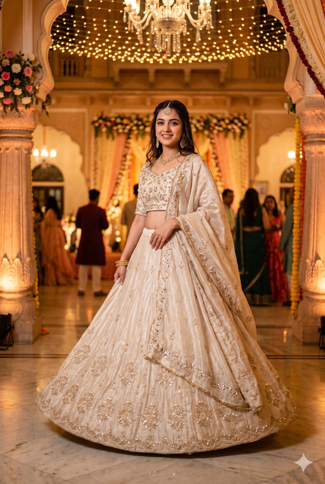 Unstitched Ivory Simmer Silk Lehenga Set with Delicate Zardozi Work.