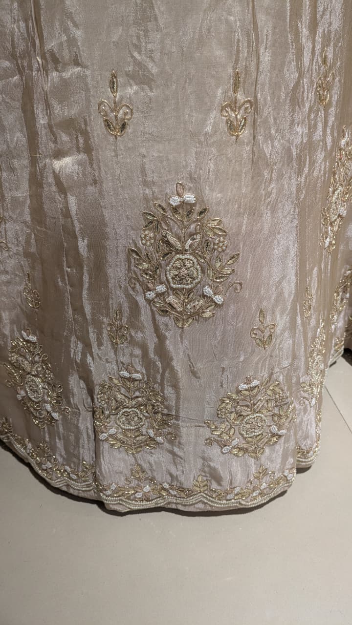 Unstitched Ivory Simmer Silk Lehenga Set with Delicate Zardozi Work.