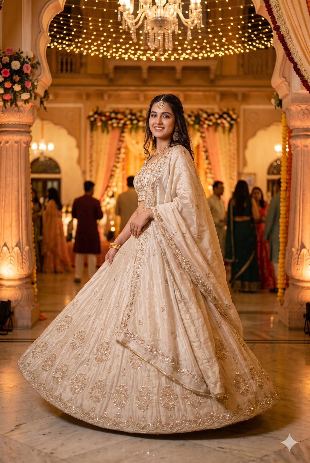 Unstitched Ivory Simmer Silk Lehenga Set with Delicate Zardozi Work.