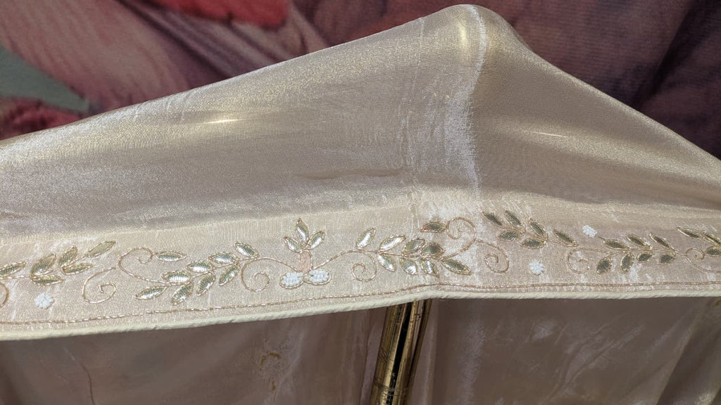 Unstitched Ivory Simmer Silk Lehenga Set with Delicate Zardozi Work.