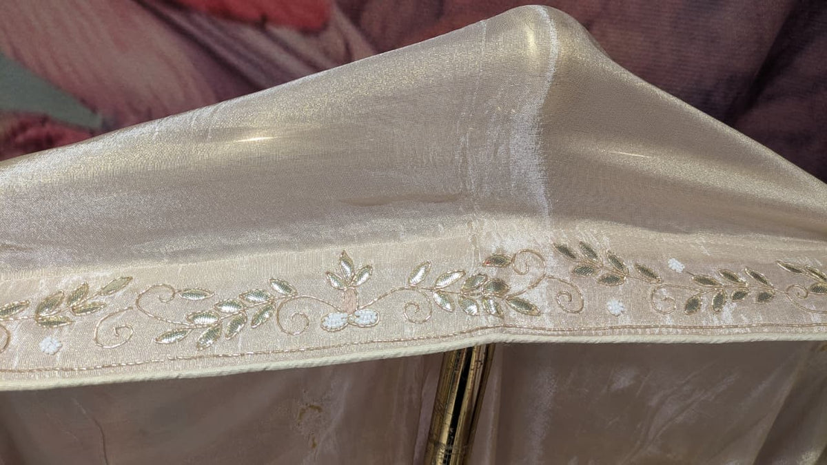 Unstitched Ivory Simmer Silk Lehenga Set with Delicate Zardozi Work.