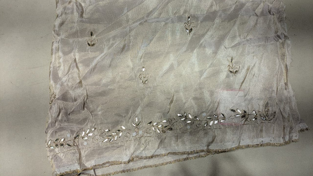 Unstitched Ivory Simmer Silk Lehenga Set with Delicate Zardozi Work.