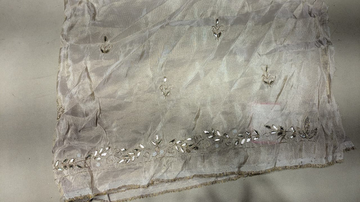 Unstitched Ivory Simmer Silk Lehenga Set with Delicate Zardozi Work.