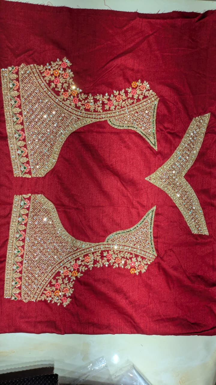 Unstitched Crimson Red Silk Bridal Lehenga with Mughal Jharokha Hand Embroidery